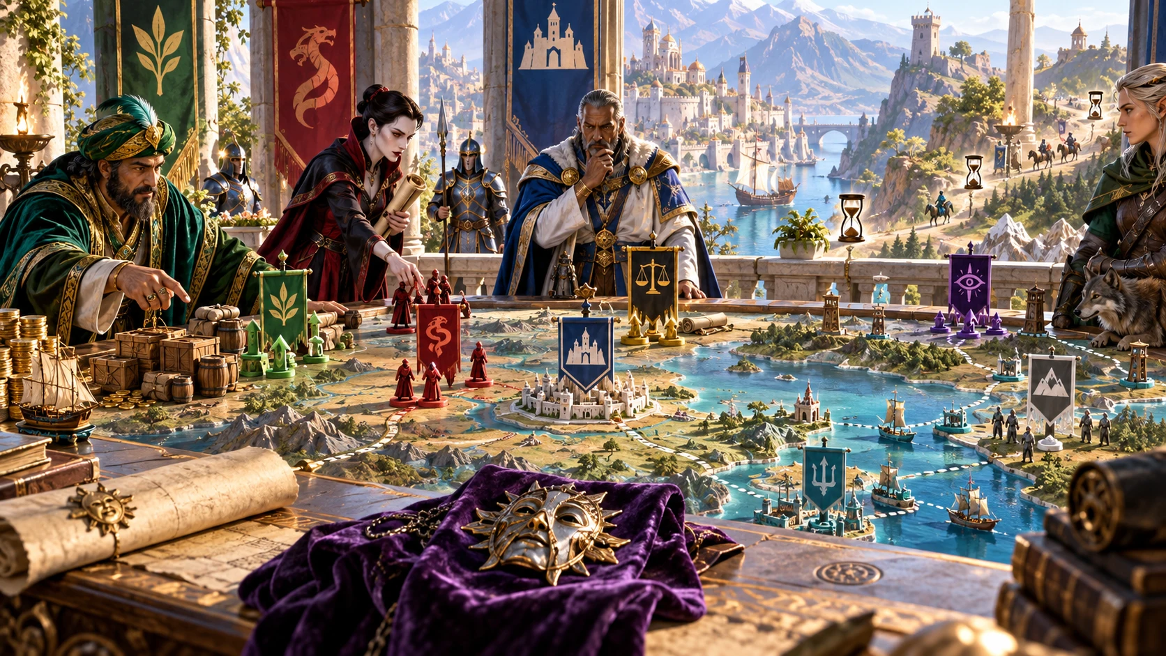 Fantasy illustration of faction leaders considering their next response